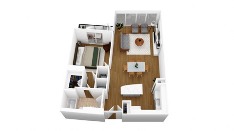 a 3d floor plan of a house with a bedroom and living room